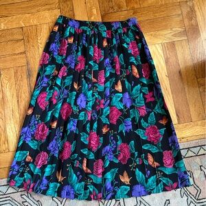 Alfred Dunner Black Floral A-Line Skirt